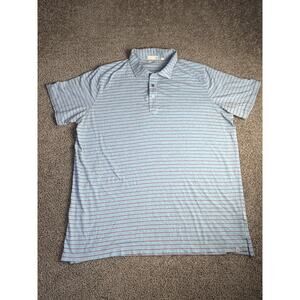 Tasc Polo Shirt Mens 2XL Blue Striped Cotton Viscose Collared Short Sleeve